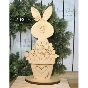 #910 Flowerpot Bunny LARGE- IN POT (WOOD)